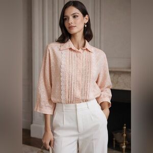 See by Chloé Peach Pink Lace Trim Blouse | Romantic Designer Top
